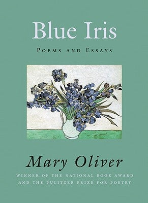 Blue Iris paperback book by Beacon Press with a blue cover and floral design, displayed standing upright against a plain background.