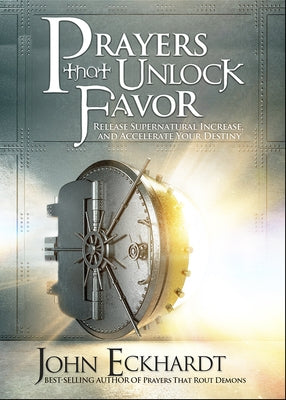 Paperback book titled "Prayers That Unlock Favor" by Charisma House, featuring a colorful cover design.
