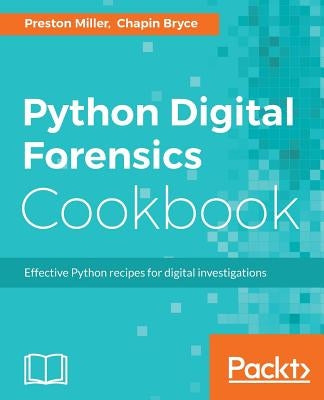 Python Digital Forensics Cookbook paperback by Packt Publishing showing a cover with digital investigation tools and Python code snippets.