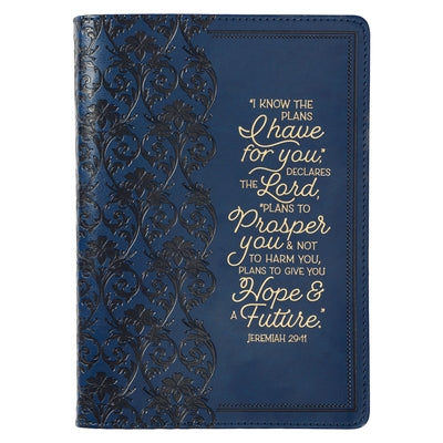 Christian Art Gifts Classic Journal I Know the Plans Jer. 29:11 Inspirational Scripture Notebook, Ribbon Marker, Blue Faux Leather Flexcover, 336 Rule Leather Christian Art Gifts