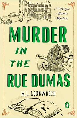 Cover image of "Murder in the Rue Dumas" book by Penguin Books, featuring a vintage-style illustration and classic typography.