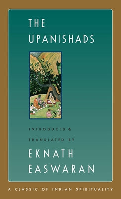 Paperback of The Upanishads by Nilgiri Press, showing the book cover with ancient Sanskrit script and spiritual imagery.