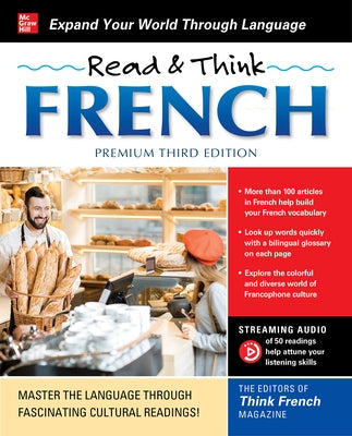 Read & Think French Premium Third Edition textbook by McGraw-Hill Companies, featuring open pages with French language exercises and notes.