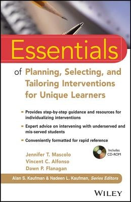 Paperback book titled "Essentials of Planning, Selecting, and Tailoring Interventions for Unique Learners" by Wiley, with a CD-ROM.