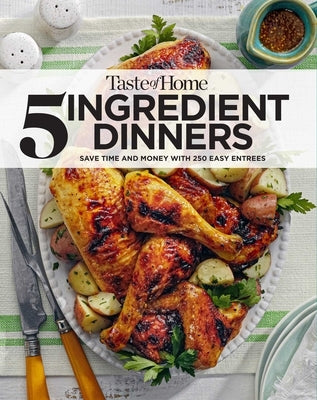 Paperback cookbook titled "Taste of Home 5 Ingredient Dinners" by Trusted Media Brands, featuring a cover with a home-cooked dinner.