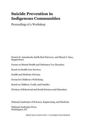 Suicide Prevention in Indigenous Communities: Proceedings of a Workshop by National Academies of Sciences Engineeri