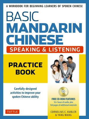 Paperback Mandarin Chinese speaking and listening practice book with CD-ROM for beginners, featuring exercises and vocabulary.