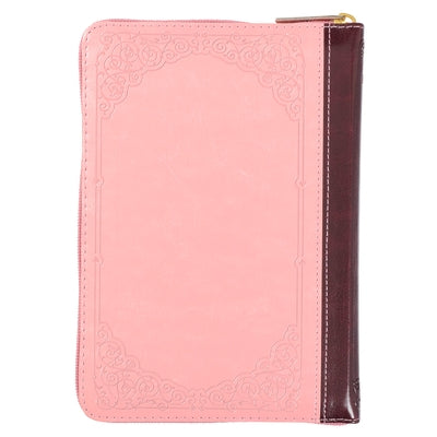 KJV Compact Bible Two-Tone Pink/Burgandy with Zipper Faux Leather Bible Christian Art Gifts Inc