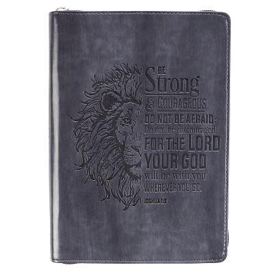 Strong & Courageous Classic Lux-Leather Zip Journal Leather Christian Art Gifts Inc