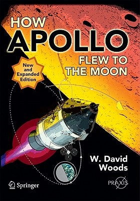 Paperback of "How Apollo Flew to the Moon" by Springer, showing the book cover with images of the lunar landing.