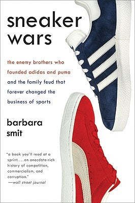 Paperback book cover for "Sneaker Wars" by Ecco Press, featuring images of iconic sports sneakers and a family feud theme.