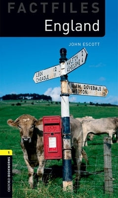 Paperback Oxford Bookworms Factfiles: England Level 1 with 400-word vocabulary, featuring educational illustrations and England-themed content.