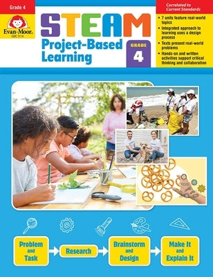 Paperback Steam Project-Based Learning resource for Grade 4, designed by Evan Moor Educational Publishers, showing project activities and pages.