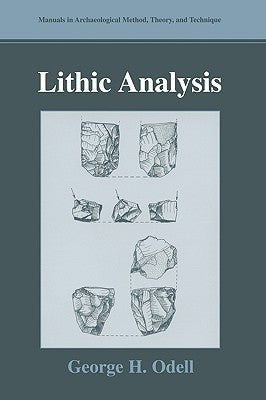 Paperback book titled Lithic Analysis by Springer, showing the cover with abstract stone tools and archaeological illustrations.