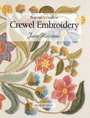 Paperback beginner's guide to crewel embroidery by Search Press showing a colorful embroidery project on the cover.