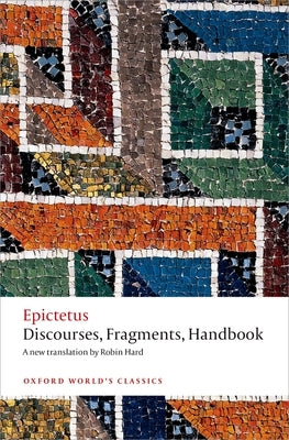 Open book titled "Discourses, Fragments, Handbook" by Oxford University Press, USA, showing pages with text and annotations.