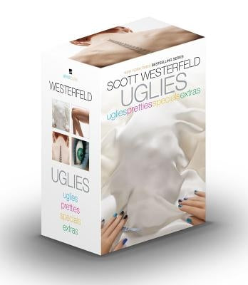 Paperback copy of Uglies series by Simon & Schuster Books for Young Readers, showing the book covers of Uglies, Pretties, Specials, and Extras.