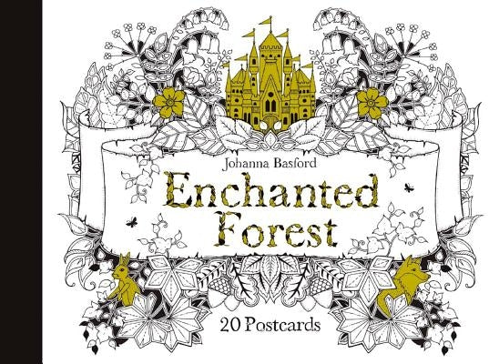 Set of 20 Laurence King Enchanted Forest novelty postcards featuring colorful, whimsical woodland scenes and magical forest illustrations.