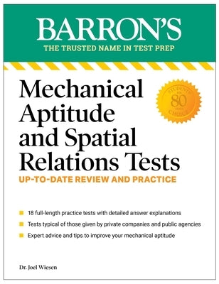 Paperback book titled "Mechanical Aptitude and Spatial Relations Tests, Fourth Edition" by Kaplan North America LLC Barron's Educa.