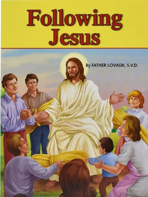 Paperback book titled "Following Jesus" by Catholic Book Publishing, featuring a cover with religious imagery and text.