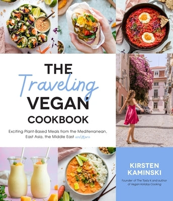 Paperback of The Traveling Vegan Cookbook by Page Street Publishing featuring colorful plant-based Mediterranean and East Asian dishes.