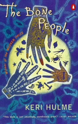 Paperback of The Bone People by Penguin Books, showing the book cover with abstract artwork and title text.