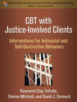Paperback book titled "CBT with Justice-Involved Clients" by Guilford Publications, featuring a cover design with text and graphics.