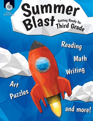 Paperback summer workbook titled "Getting Ready for Third Grade" by Shell Education Pub, featuring colorful educational activities.