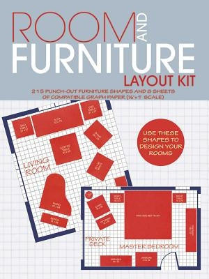 Paperback Room and Furniture Layout Kit by Dover Publications, featuring sample layouts and furniture placement diagrams.