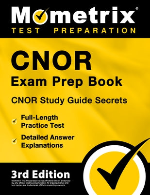 Paperback Cnor Exam Prep Book by Mometrix Media LLC featuring practice tests, detailed explanations, and study guide for success.