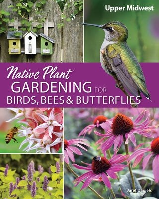 Paperback book titled "Native Plant Gardening for Birds, Bees & Butterflies" by Adventure Publications, featuring a garden scene on the cover.