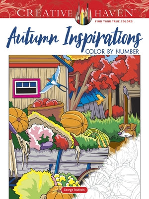 Paperback Creative Haven Autumn Inspirations Color by Number book with vibrant fall-themed illustrations for relaxing coloring.
