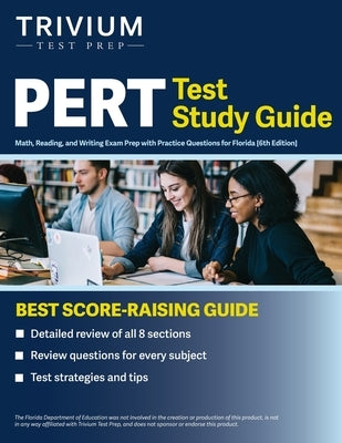 Paperback PERT Test Study Guide by Trivium Test Prep for Florida exam prep, featuring practice questions in math, reading, and writing.