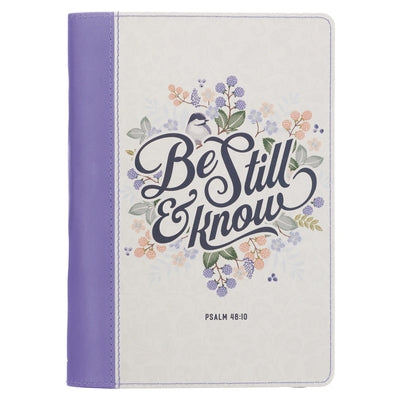 Christian Art Gifts Classic Journal Be Still and Know Psalm 46:10 Bible Verse Inspirational Scripture Notebook for Women, Ribbon Marker, Purple Faux L Leather Christian Art Gifts
