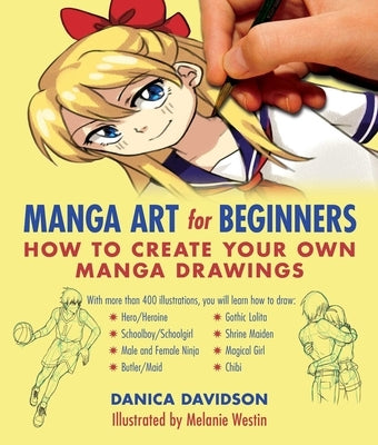 Paperback book titled "Manga Art for Beginners" by Skyhorse Publishing, showing a colorful manga drawing on the cover.