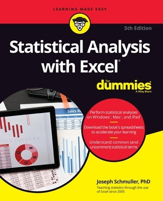 Paperback book titled "Statistical Analysis with Excel for Dummies" by For Dummies, featuring a colorful cover design.