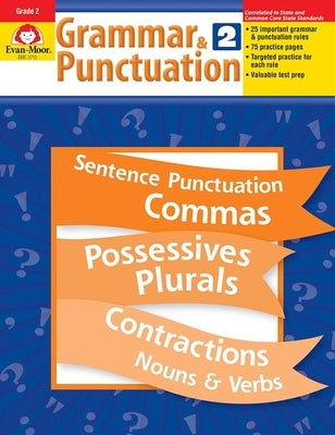 Paperback Grade 2 Grammar & Punctuation Teacher Resource by Evan-Moor Educational Publishers, featuring colorful pages and teaching tools.