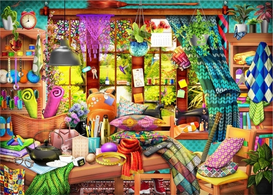 Brain Tree Mom's Workshop 1000-piece jigsaw puzzle with droplet technology for anti-glare and soft touch, featuring colorful puzzle artwork.