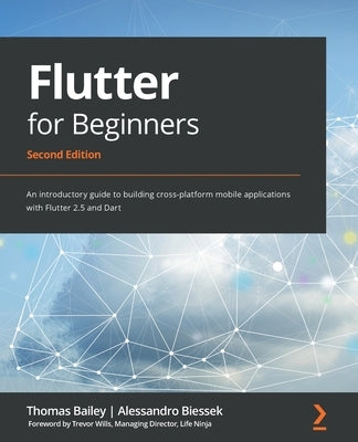 Paperback of "Flutter for Beginners" second edition by Packt Publishing, showing the book cover with Flutter and Dart branding.