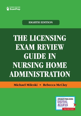 Paperback Nursing Home Administration Licensing Exam Review Guide by Springer Publishing Company, featuring a cover with academic design.