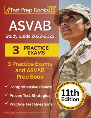 ASVAB Study Guide 2022-2023 paperback by Test Prep Books, featuring practice exams and test prep content for exam preparation.