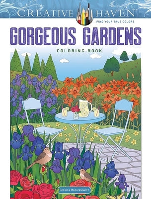 Paperback Creative Haven Gorgeous Gardens coloring book by Dover Publications with intricate garden illustrations.