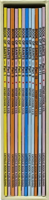 Set of 12 Catholic Saints paperback books from Catholic Book Publishing, featuring colorful covers in the gift set.