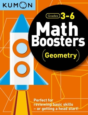 Paperback Math Boosters Geometry G3-6 book featuring colorful geometric diagrams and educational content for grades 3-6.