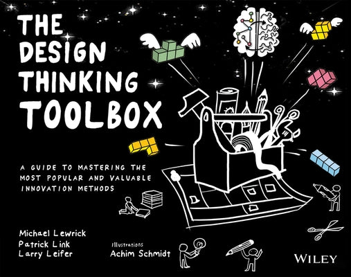 Paperback of The Design Thinking Toolbox book by Wiley featuring colorful cover with icons related to innovation and design thinking methods.