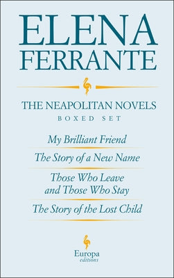 Set of three paperback The Neapolitan Novels by Europa Editions in a boxed set, featuring colorful cover art and classic Italian literature.