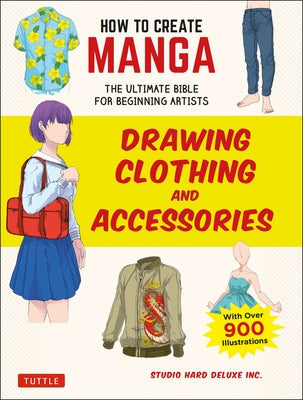 Paperback book titled "How to Create Manga" by Tuttle Publishing featuring detailed illustrations of manga clothing and accessories.