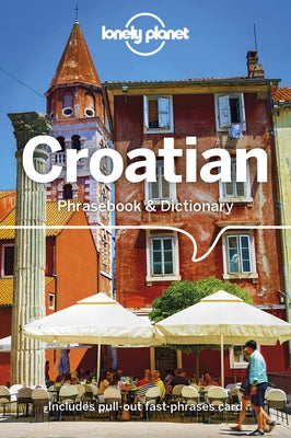 Paperback Lonely Planet Croatian Phrasebook and Dictionary with colorful cover and sample pages open inside.