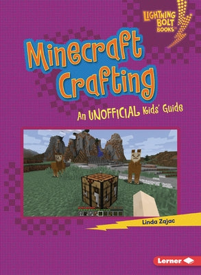 Paperback book titled "Minecraft Crafting: An Unofficial Kids' Guide" by Lerner Publications, featuring colorful Minecraft-themed cover.