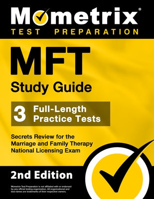 Paperback MFT Study Guide by Mometrix Media LLC with practice tests and review for Marriage and Family Therapy licensing exam.